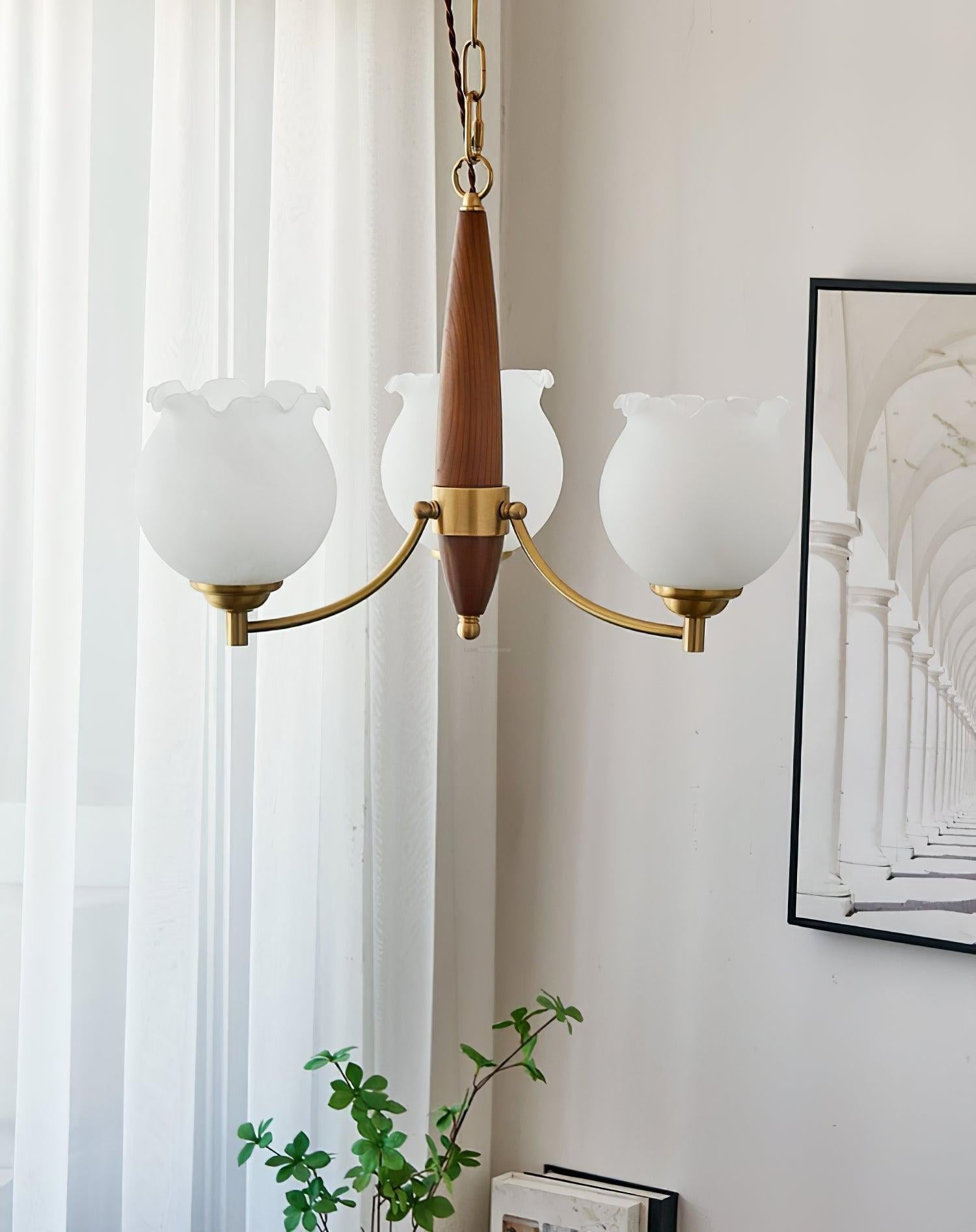 Tulips Glass Wood Chandelier with 3/5 heads - Zahara-1-Luxehomezone