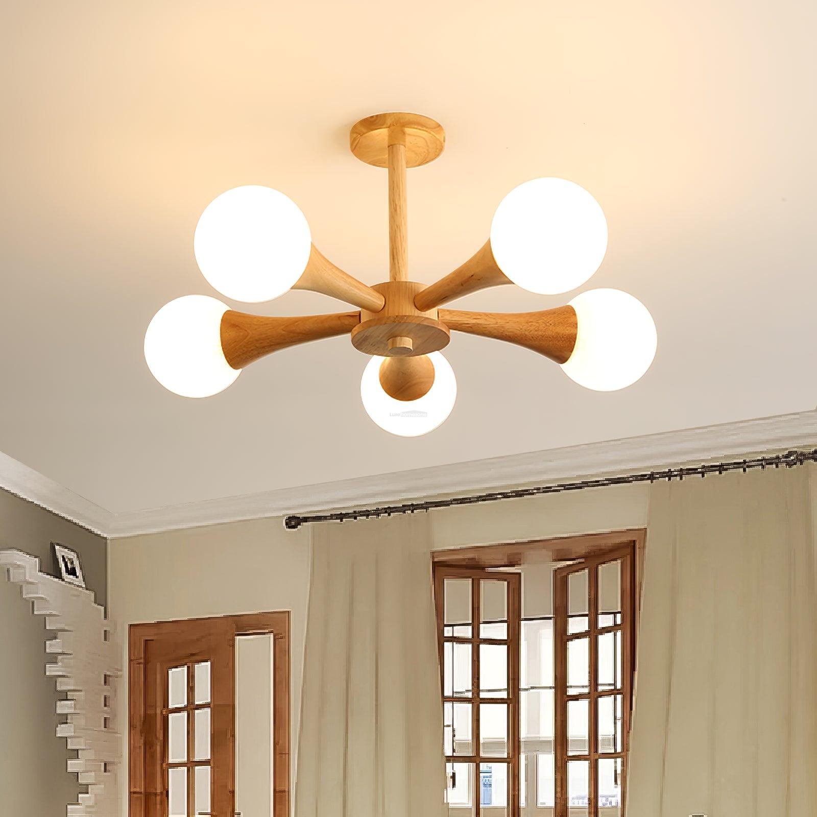 Wooden Nera Chandelier with 3/4/5 heads - Wood, Wood & White-1-Luxehomezone