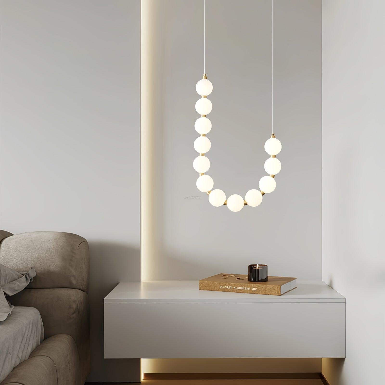 Acrylic Pearl Necklace Style Chandelier - Brass & White, Cluster-1-Luxehomezone
