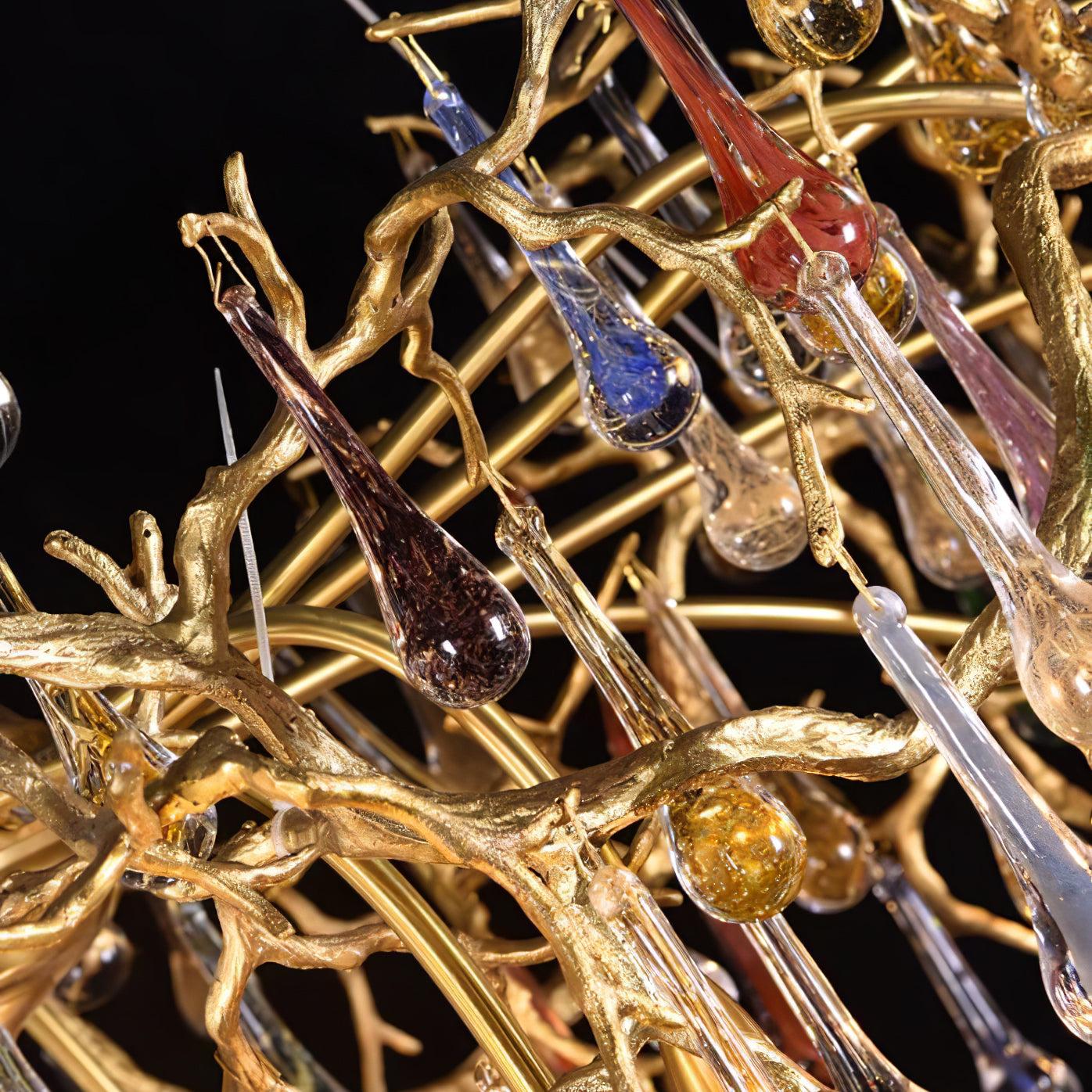 Colorful Teardrop Brass Branch Chandelier - Branch, Crystals-1-Luxehomezone
