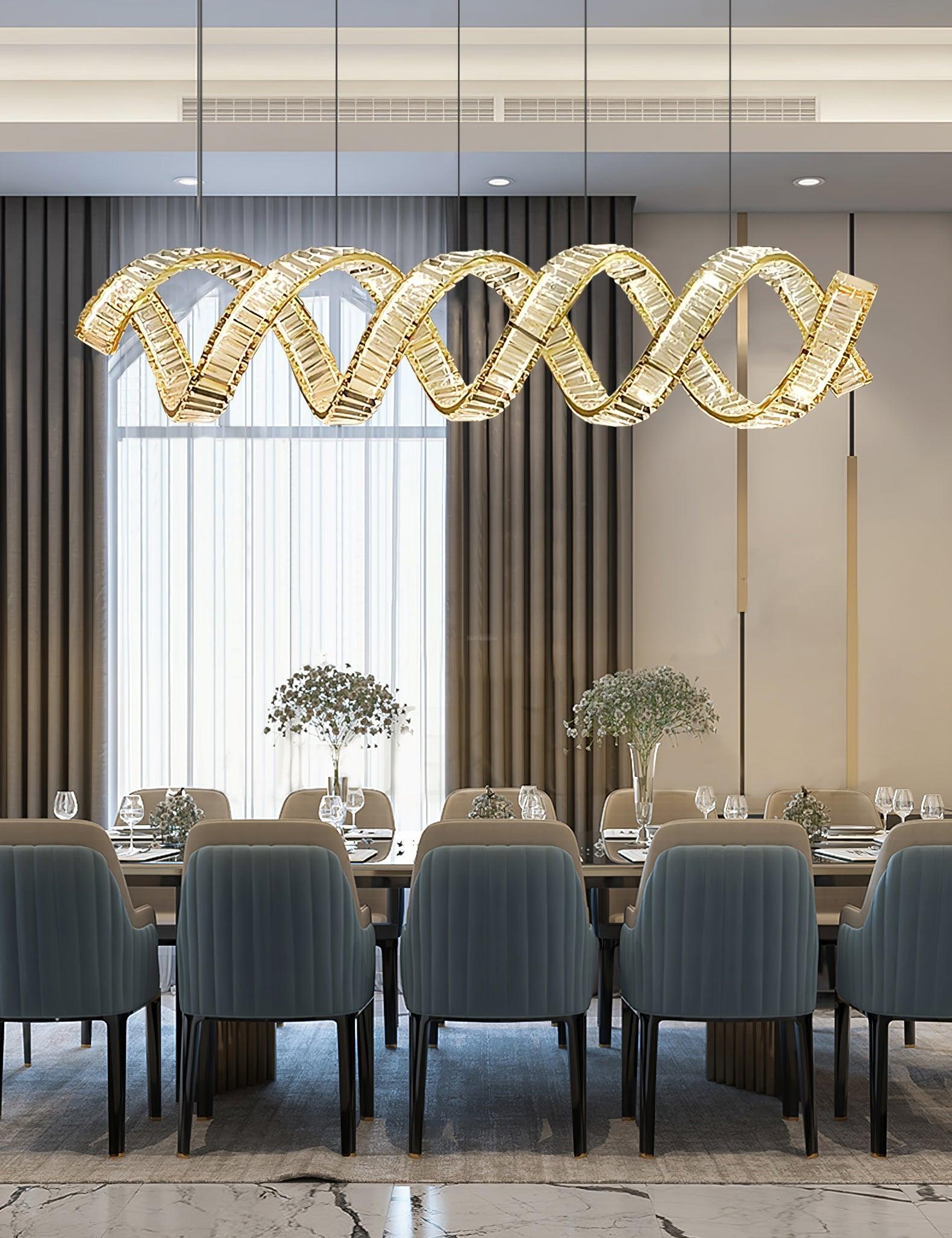 Curved LED Chandelier 39'' 47'' 59'' - Crystals, Straps-1-Luxehomezone