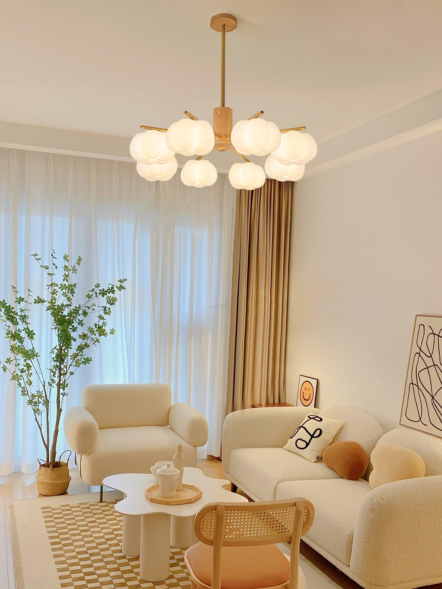 Wooden Cotton Balls Chandelier with 5/8 lamps - Zahara-1-Luxehomezone