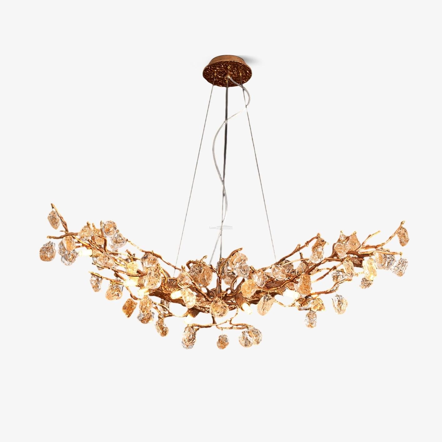 Stone Crystal Brass Chandelier  ∅ 5.1″ - Branch, Crystals-1-Luxehomezone
