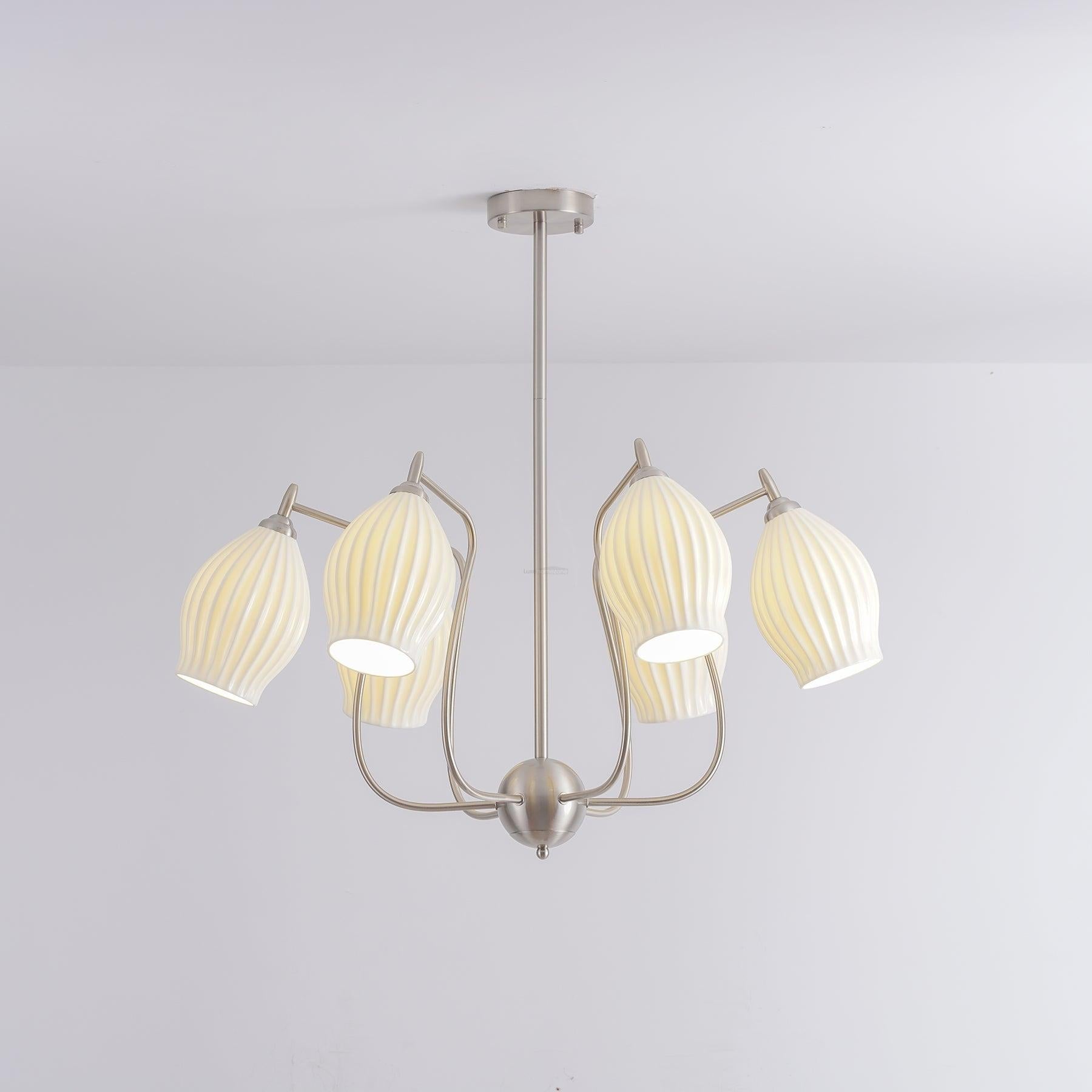 Ceramic Ribbed Chandelier with 4/6/8 heads - Flower Ceramic-1-Luxehomezone