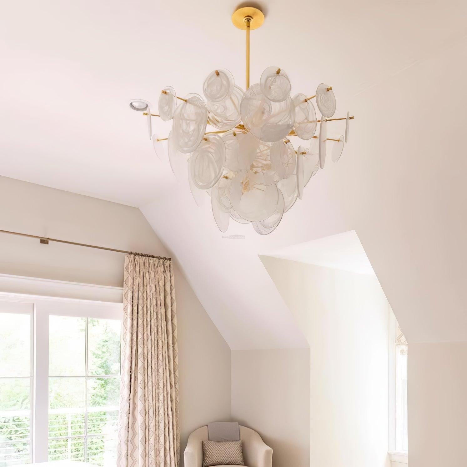 Brass Discs Cascading Round Chandelier - Cylinder-1-Luxehomezone