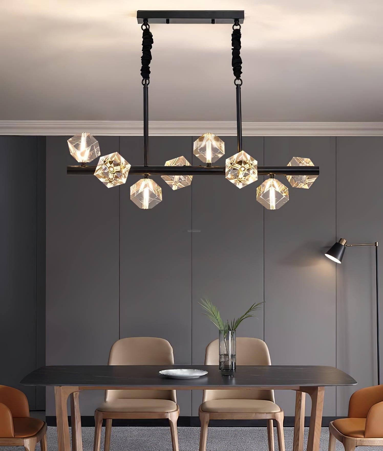 Takku Crystal Linear Chandelier - Black, Gold-1-Luxehomezone