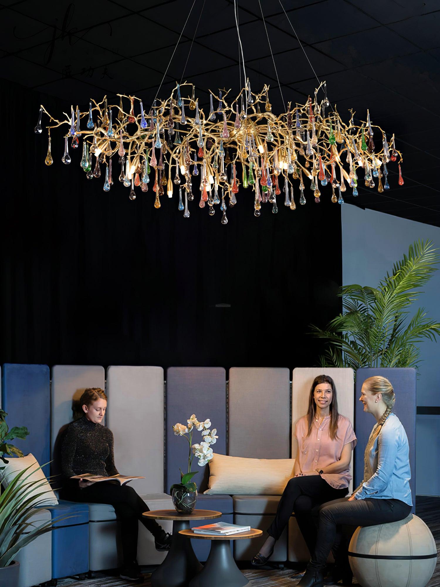 Colorful Teardrop Brass Branch Chandelier - Branch, Crystals-1-Luxehomezone