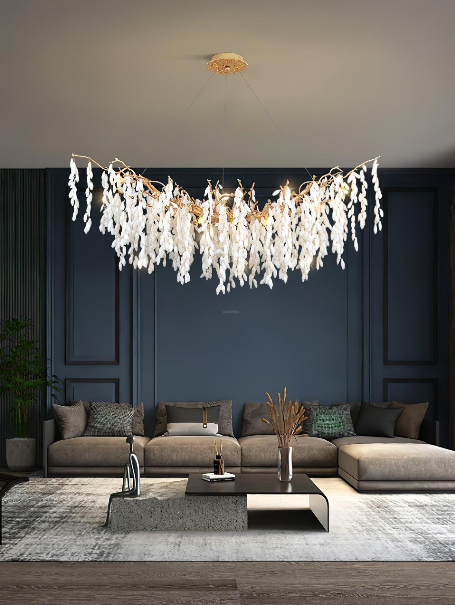 White Jade Branch Brass Round Chandelier - Branch-1-Luxehomezone