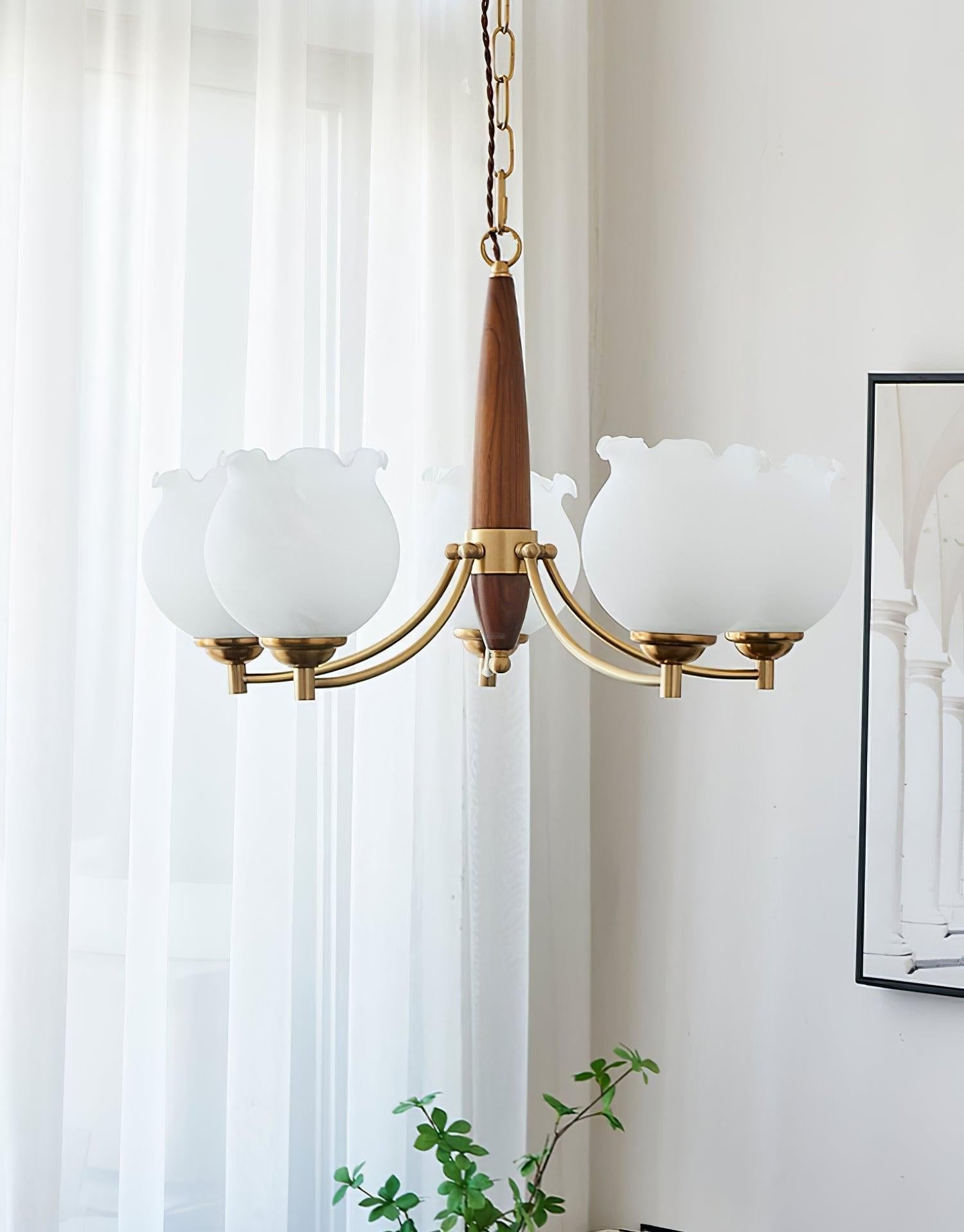 Tulips Glass Wood Chandelier with 3/5 heads - Zahara-1-Luxehomezone