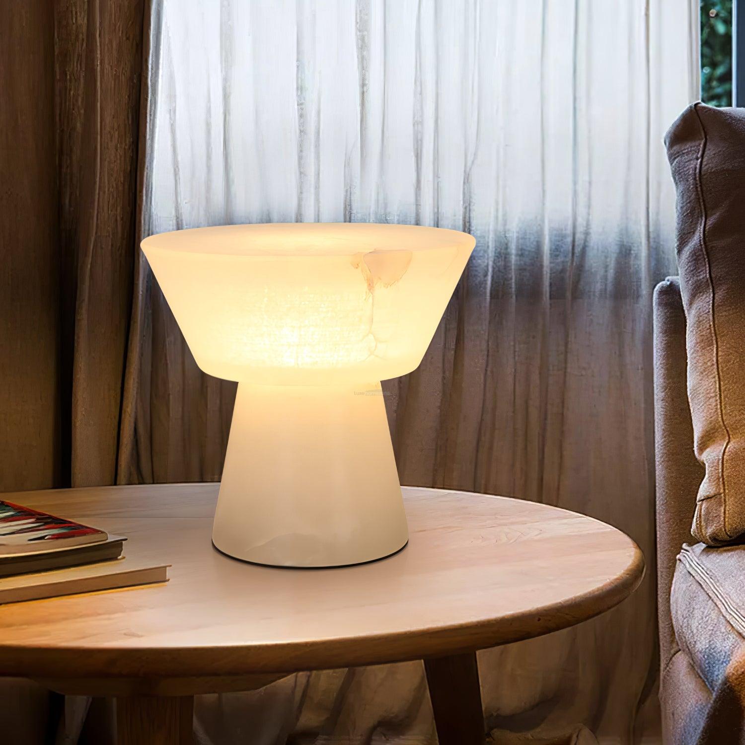 Beta Marble Round Table Lamp - Alabaster-1-Luxehomezone