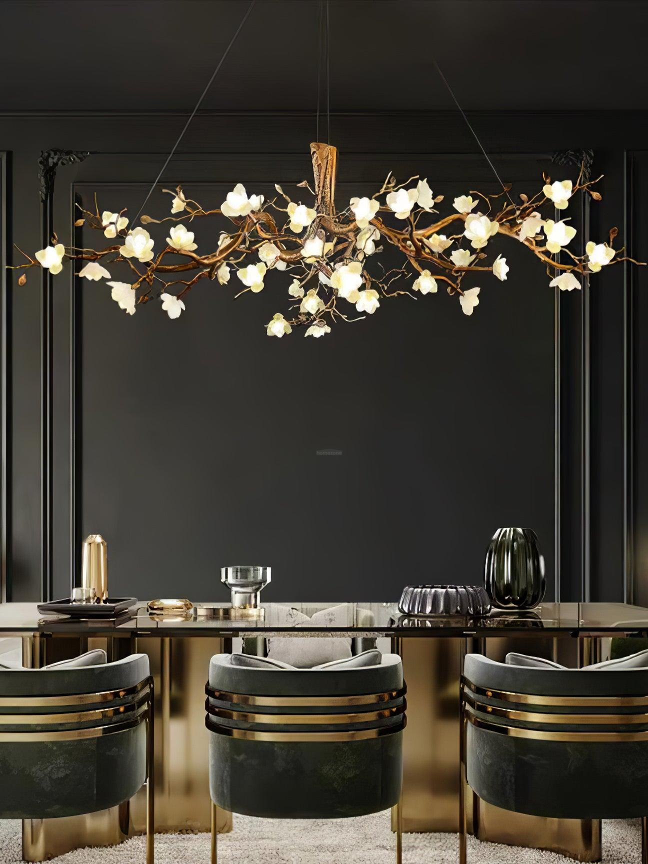 Flower Bloom Branch Type Brass Chandelier