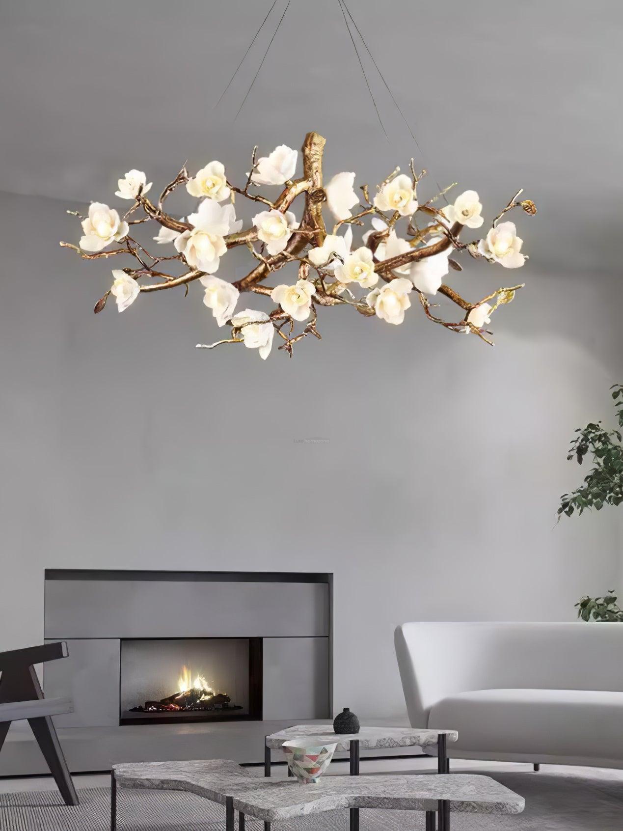 Flower Bloom Branch Type Brass Chandelier