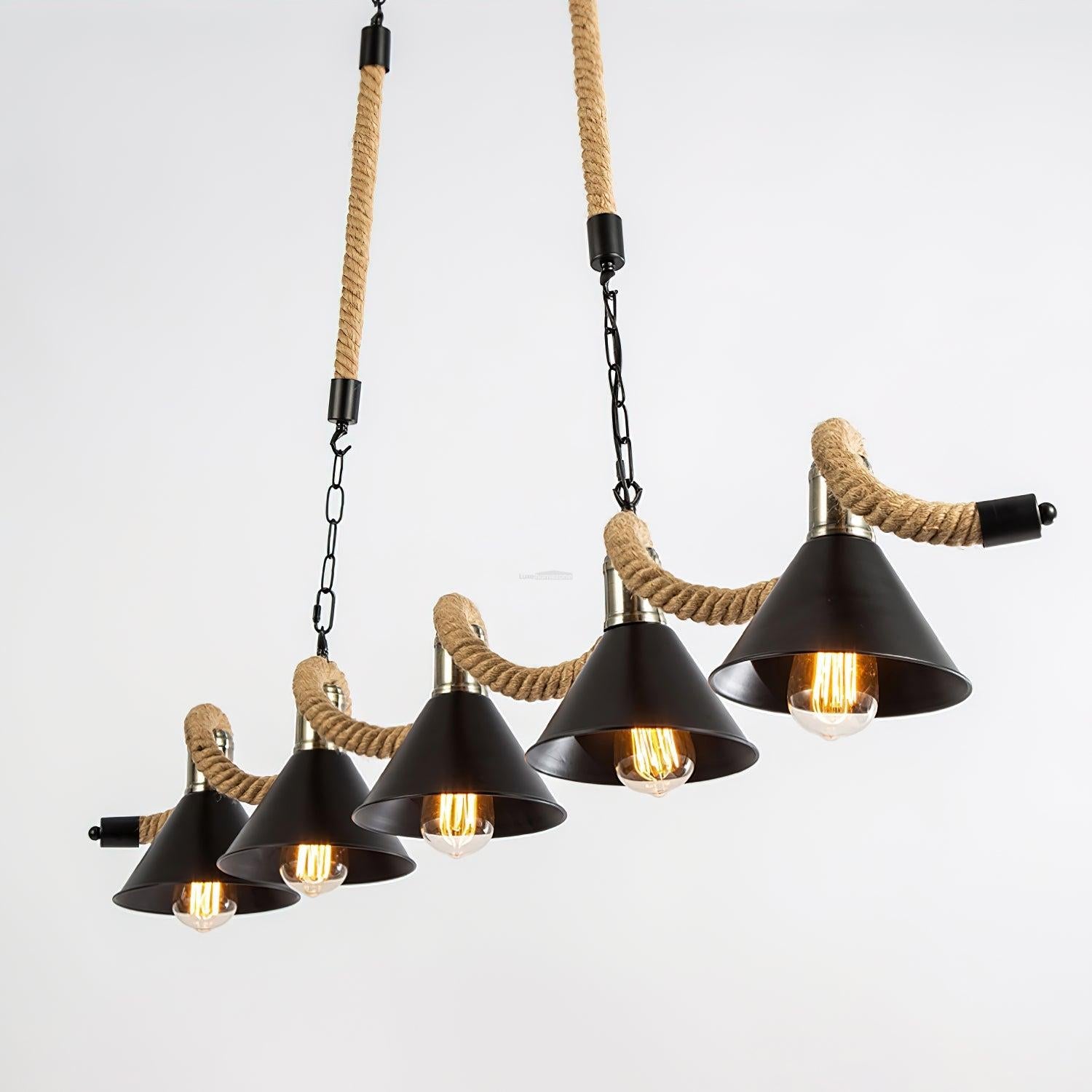 Hemp Rope Industrial Wave Chandelier with 3/5 heads - Luxehomezone