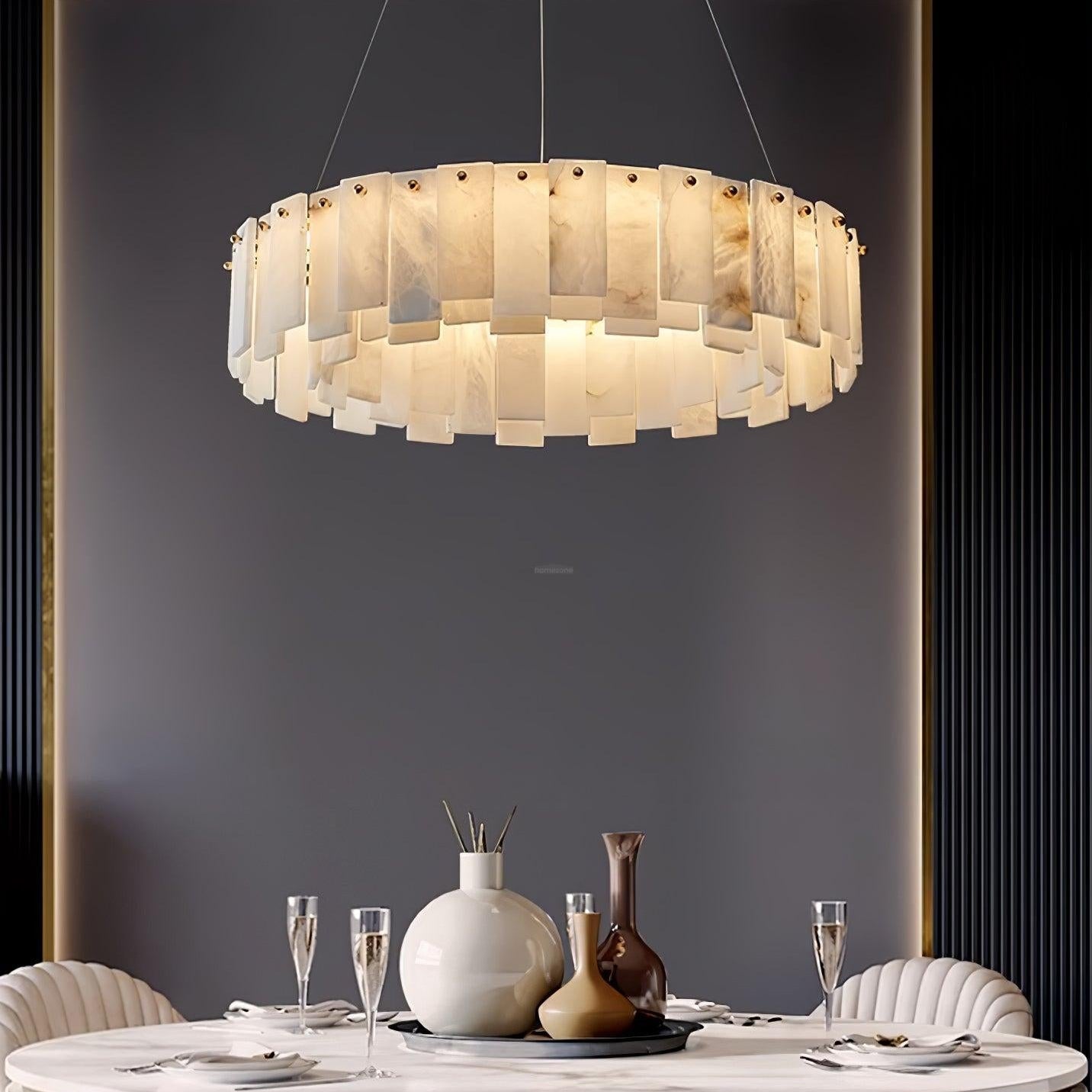 Celestial Alabaster Round/Square Chandelier - Alabaster, Alabaster Chandelier-1-Luxehomezone