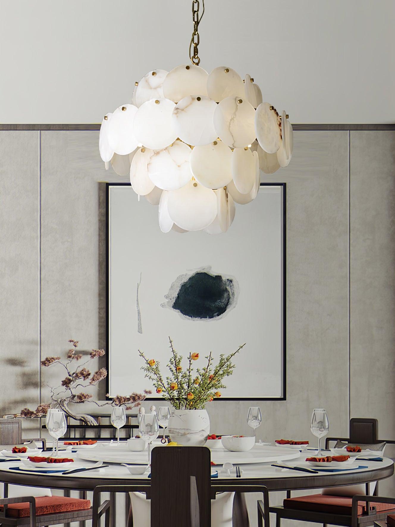 Alabaster Shell Brass Chandelier with 2/3/4/5/6 layer - Alabaster, Alabaster Chandelier-1-Luxehomezone