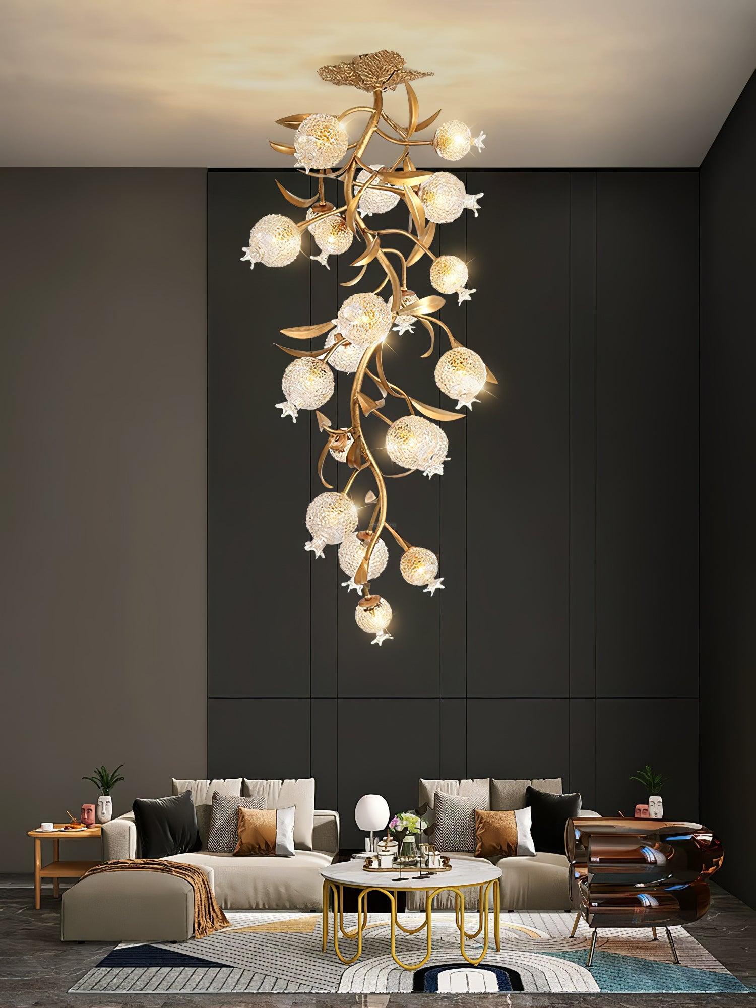 Pomegranate Brass Chandelier ∅ 19.7″ - Helia, Semi Flush Mounts-1-Luxehomezone