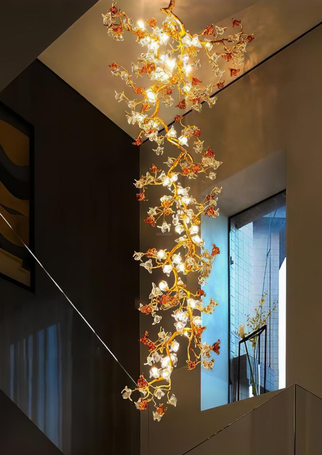 Brass Maple Long Branch Staircase Chandelier - Helia-1-Luxehomezone