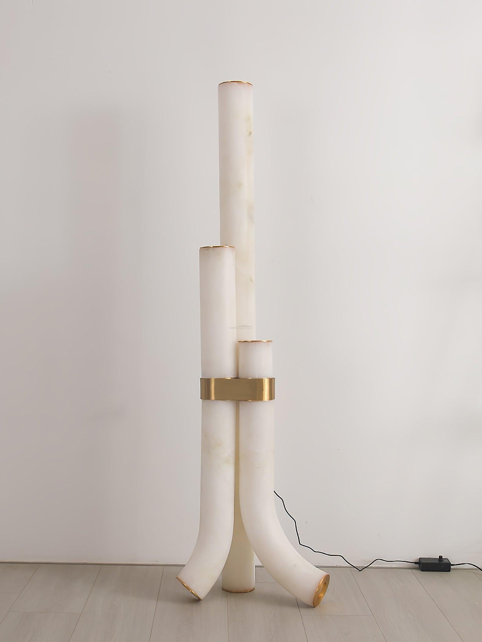 Piped Marble Floor Lamp  ∅ 17.7″ - Alabaster-1-Luxehomezone