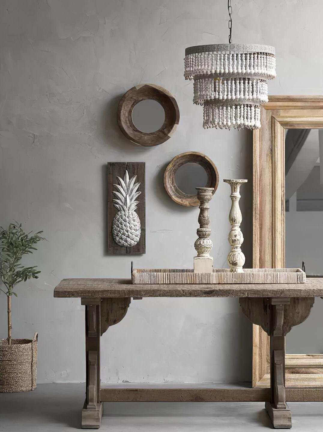 Three Tiered Wood Beaded Chandelier Φ 21.7″ - Wooden Beads-1-Luxehomezone