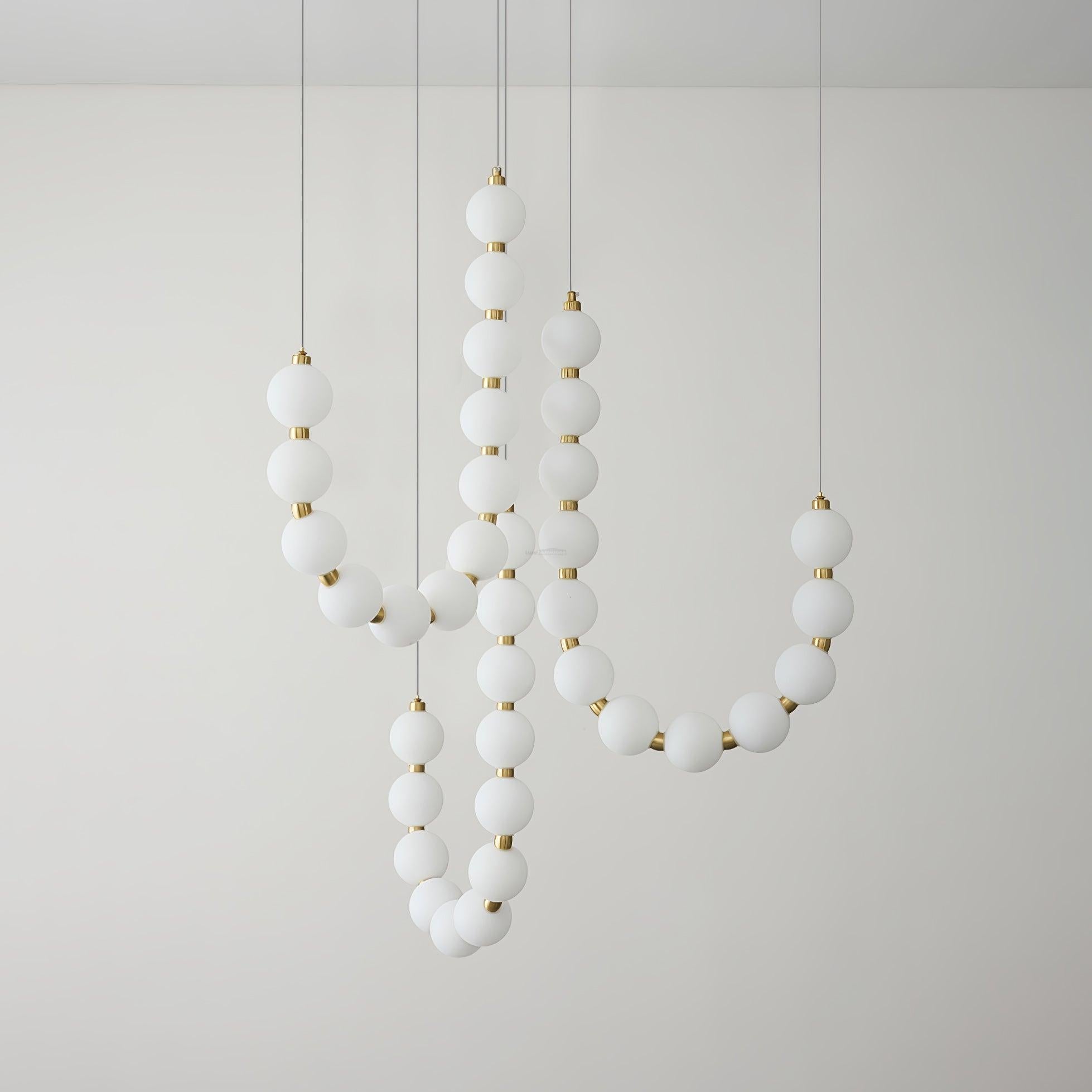 Acrylic Pearl Necklace Style Chandelier - Brass & White, Cluster-1-Luxehomezone