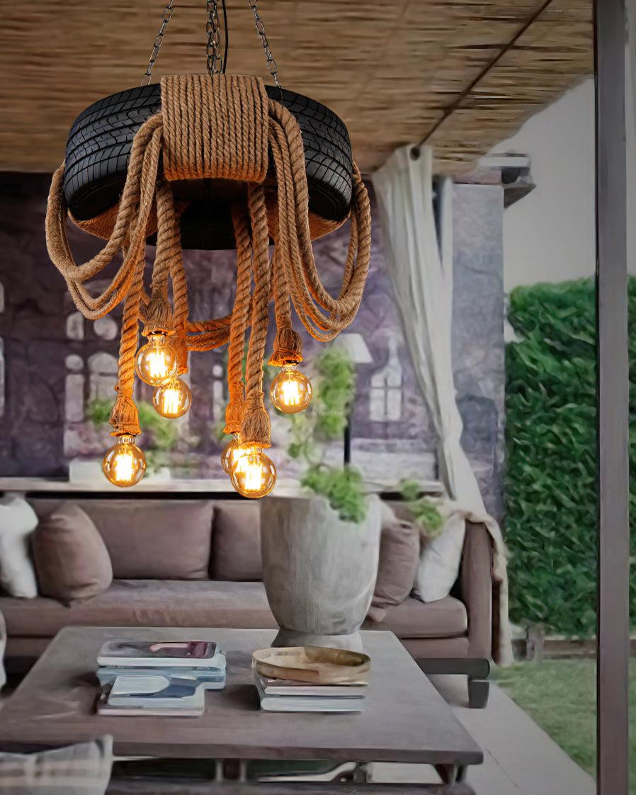 Hemp Rope Industrial Tire Chandelier ∅ 23.6″ - Luxehomezone