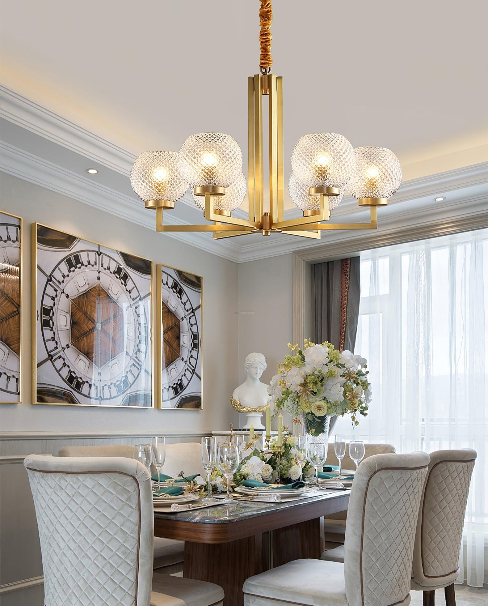 Ribbed Glass Brass Chandelier Φ 27.6″ - Cylinder-1-Luxehomezone