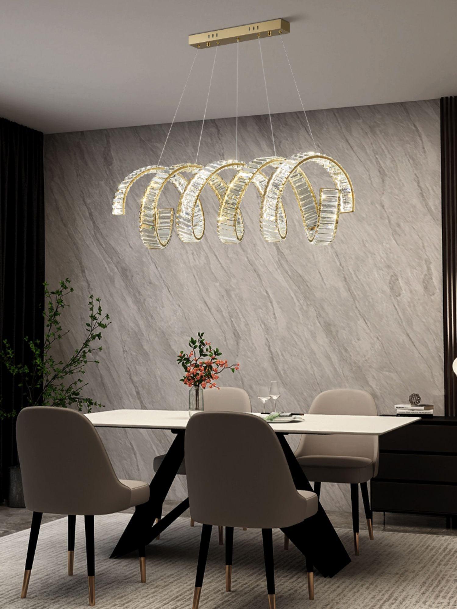 Curved LED Chandelier 39'' 47'' 59'' - Crystals, Straps-1-Luxehomezone