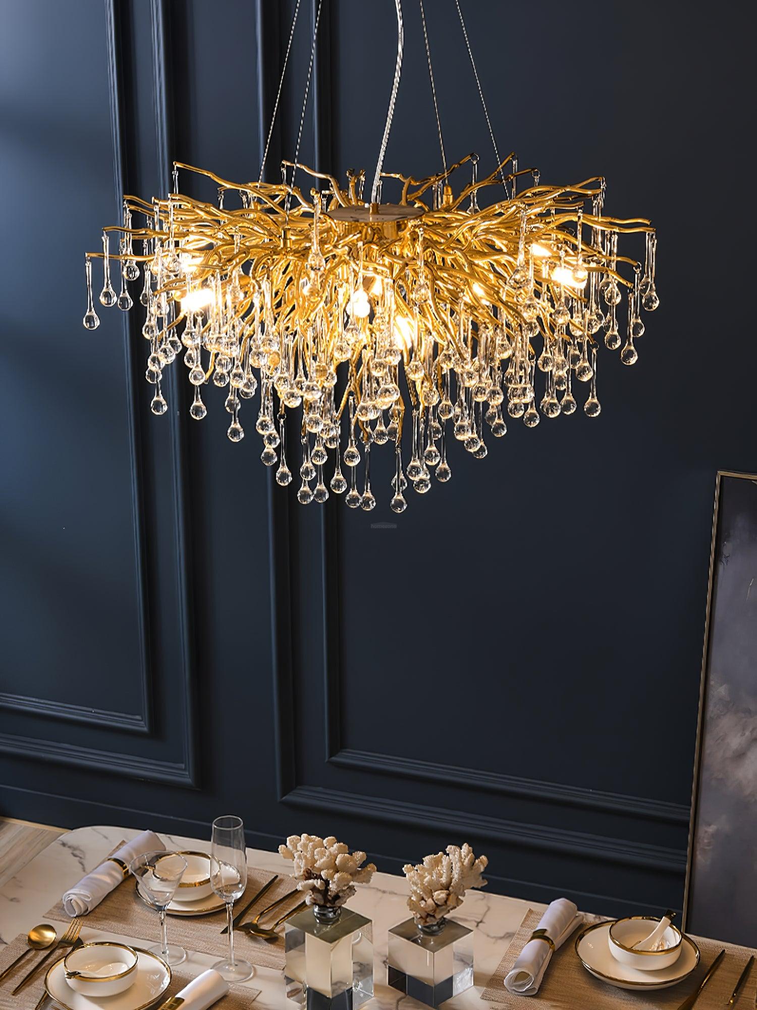 Teardrop Style Crystal Chandelier - Crystals, Gold & Clear crystal-1-Luxehomezone