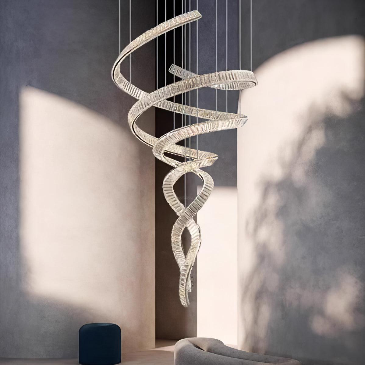 Long Spiral Crystal Chandelier ∅ 31.5″ - Crystals, Straps-1-Luxehomezone