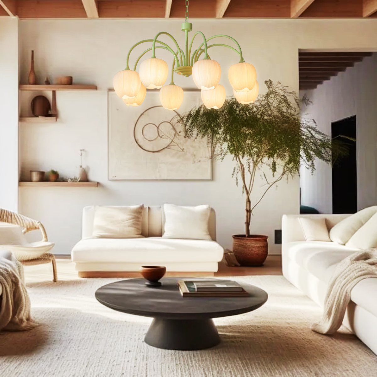 Tulip Matcha Chandelier with 5/6/8 heads - Luxehomezone