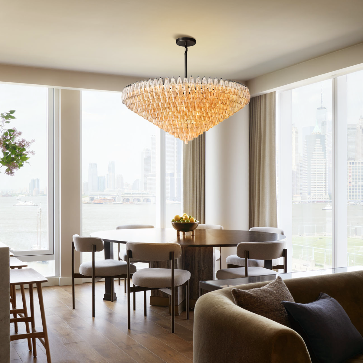 Chara Glass Tiered Round Chandelier 61"