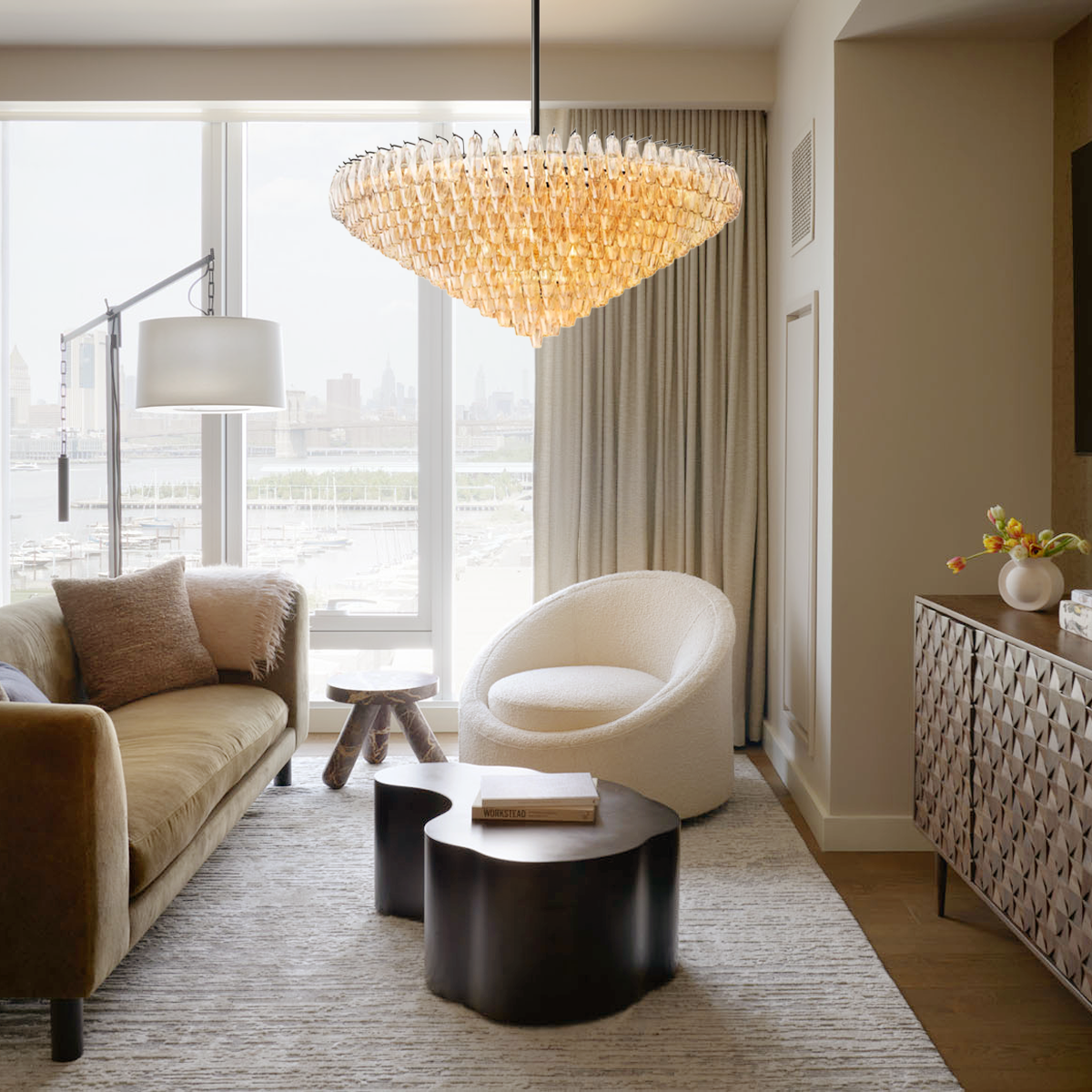 Chara Glass Tiered Round Chandelier 61"