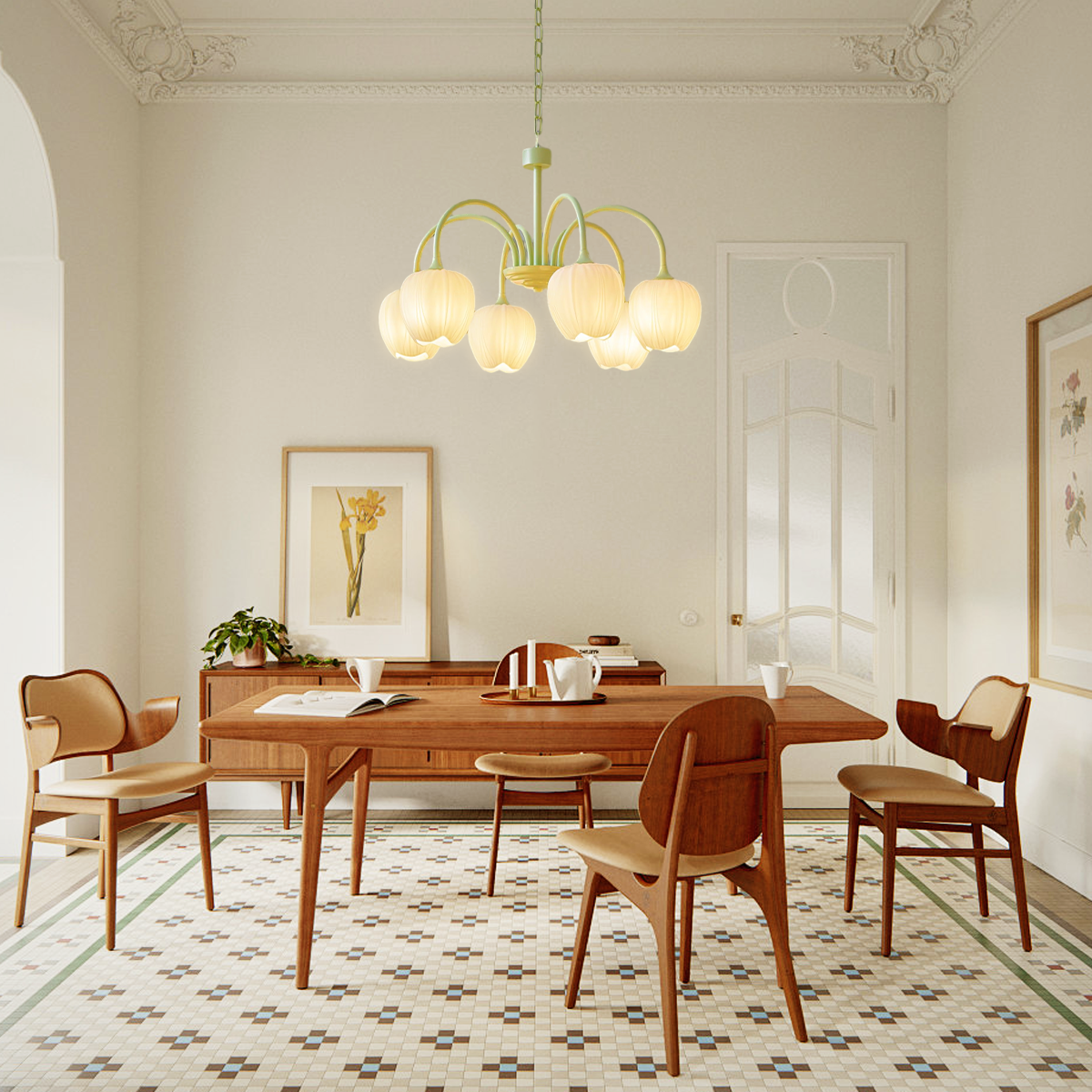 Tulip Matcha Chandelier with 5/6/8 heads - Luxehomezone