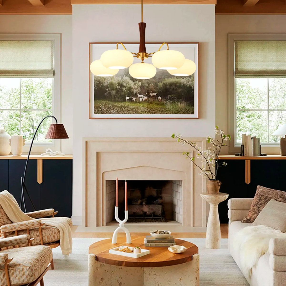 Brass Wooden Persimmon Ceiling Light For Living Room - Glass Chandelier, Persimmon, Semi Flush Mounts-1-Luxehomezone