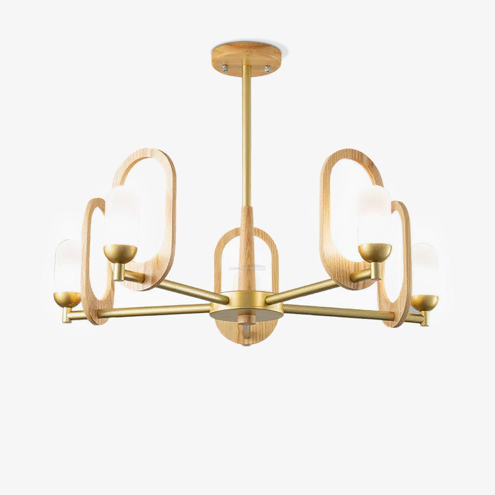 Wood Art Halo Chandelier with 3/5 heads - Wood, Wood Color & Gold-1-Luxehomezone
