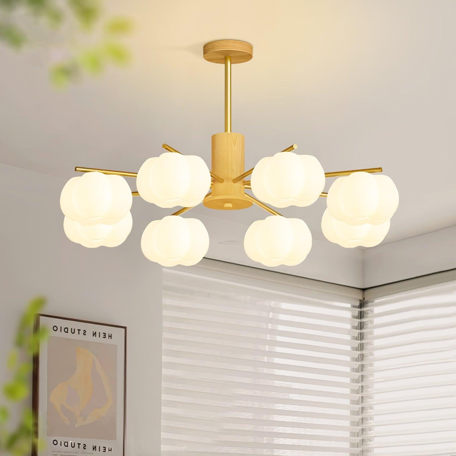 Wooden Cotton Balls Chandelier with 5/8 lamps - Zahara-1-Luxehomezone