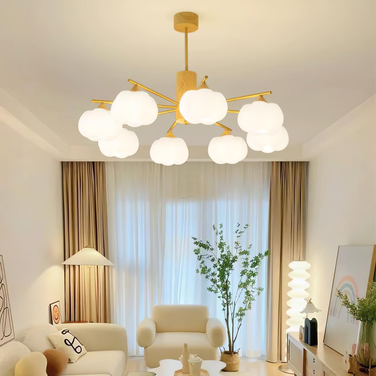 Wooden Cotton Balls Chandelier with 5/8 lamps - Zahara-1-Luxehomezone