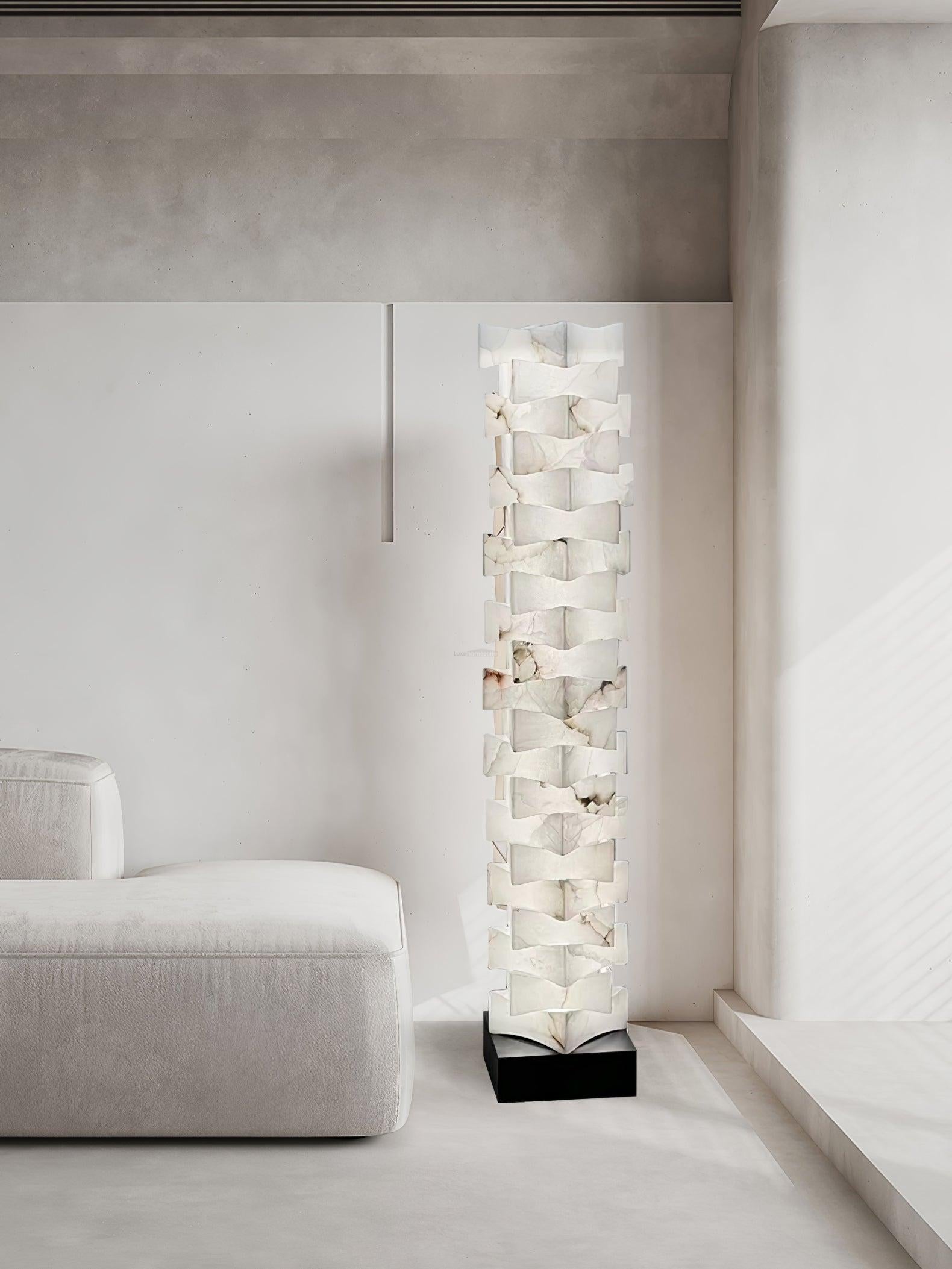 Stacked Alabaster Squares Floor Lamp - Alabaster-1-Luxehomezone