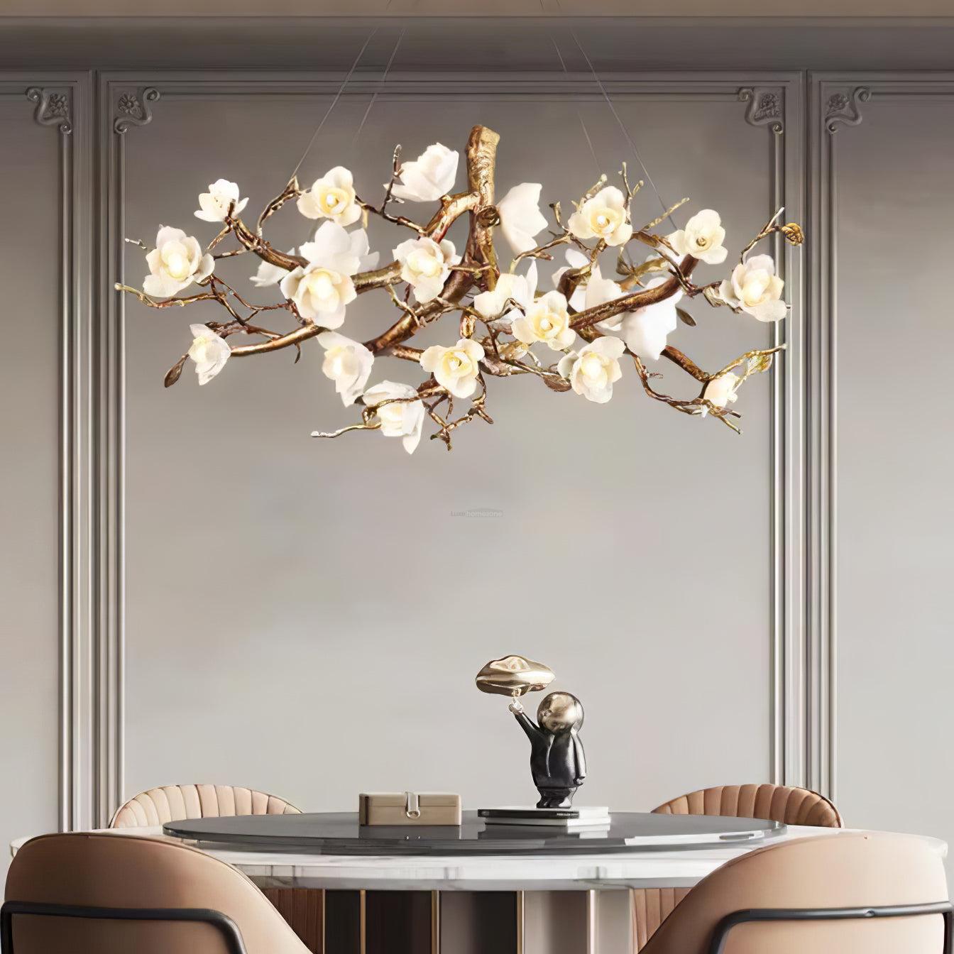 Flower Bloom Branch Type Brass Chandelier