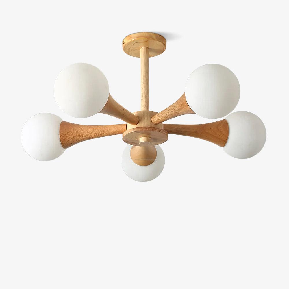 Wooden Nera Chandelier with 3/4/5 heads - Wood, Wood & White-1-Luxehomezone