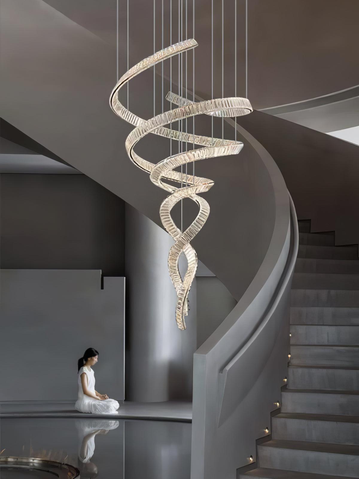 Long Spiral Crystal Chandelier ∅ 31.5″ - Crystals, Straps-1-Luxehomezone