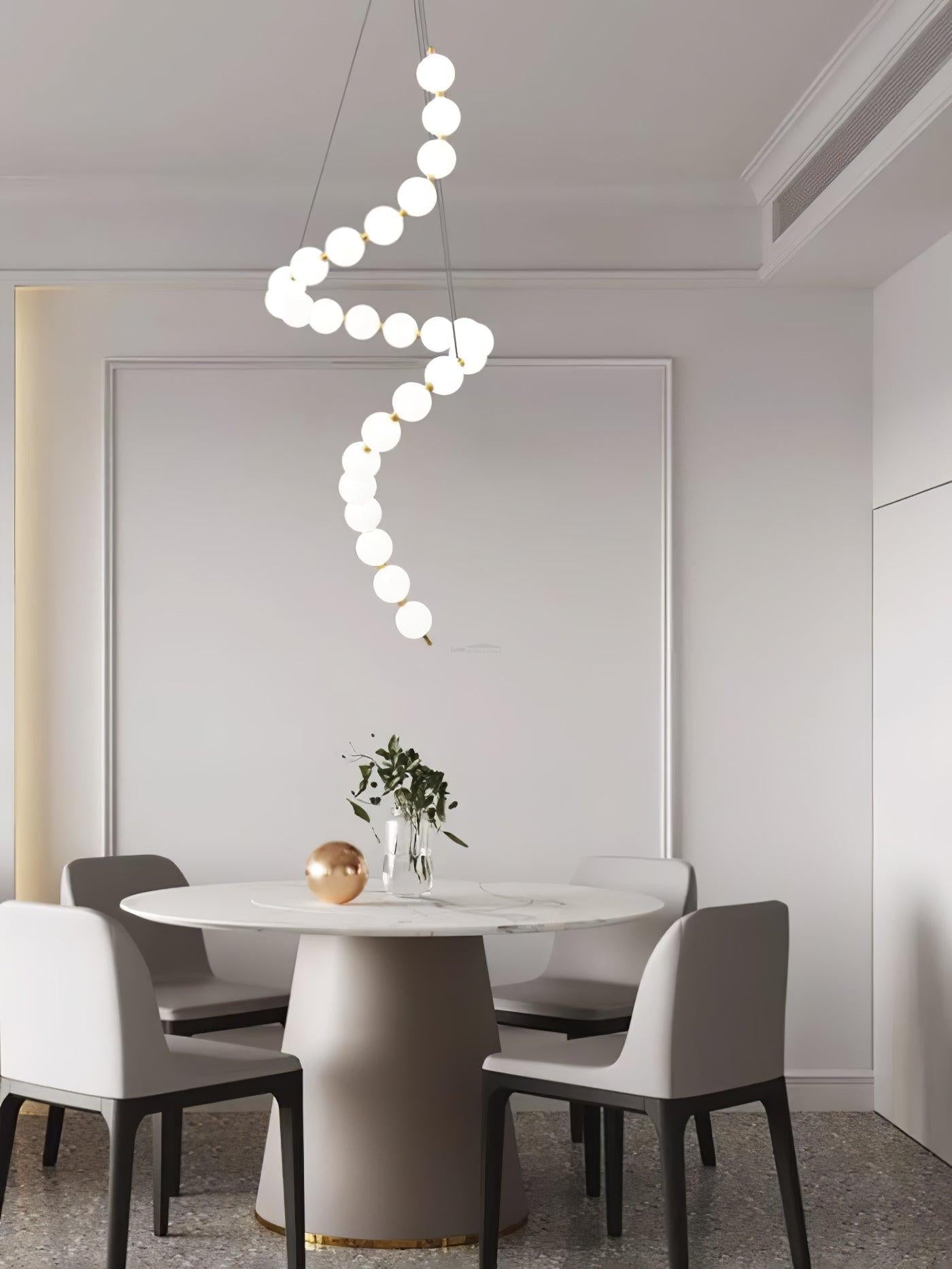 Acrylic Pearl Necklace Style Chandelier - Brass & White, Cluster-1-Luxehomezone