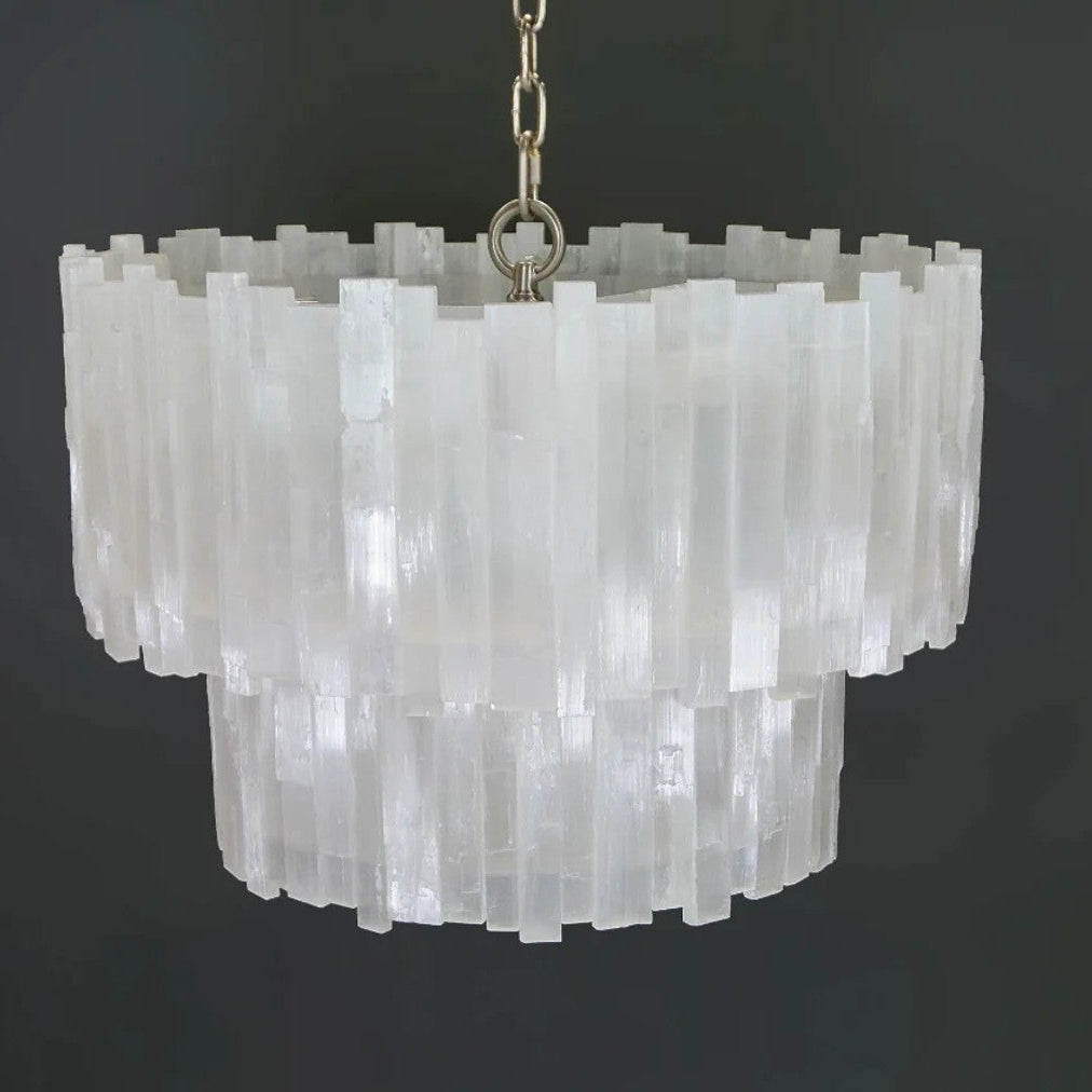 Mary Selenite Round Multi-Tier Chandelier Nikel