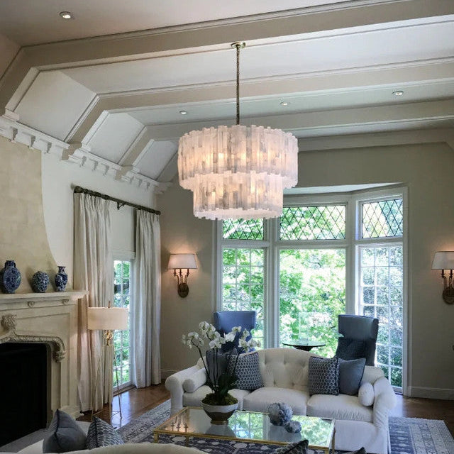 Mary Selenite Round Multi-Tier Chandelier Nikel