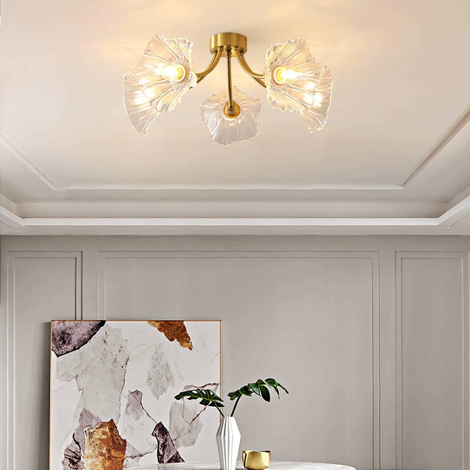 Kalin Flower Glass Ceiling Lamp with 3/5/8 heads - Lotus Leaf, Semi Flush Mounts-1-Luxehomezone