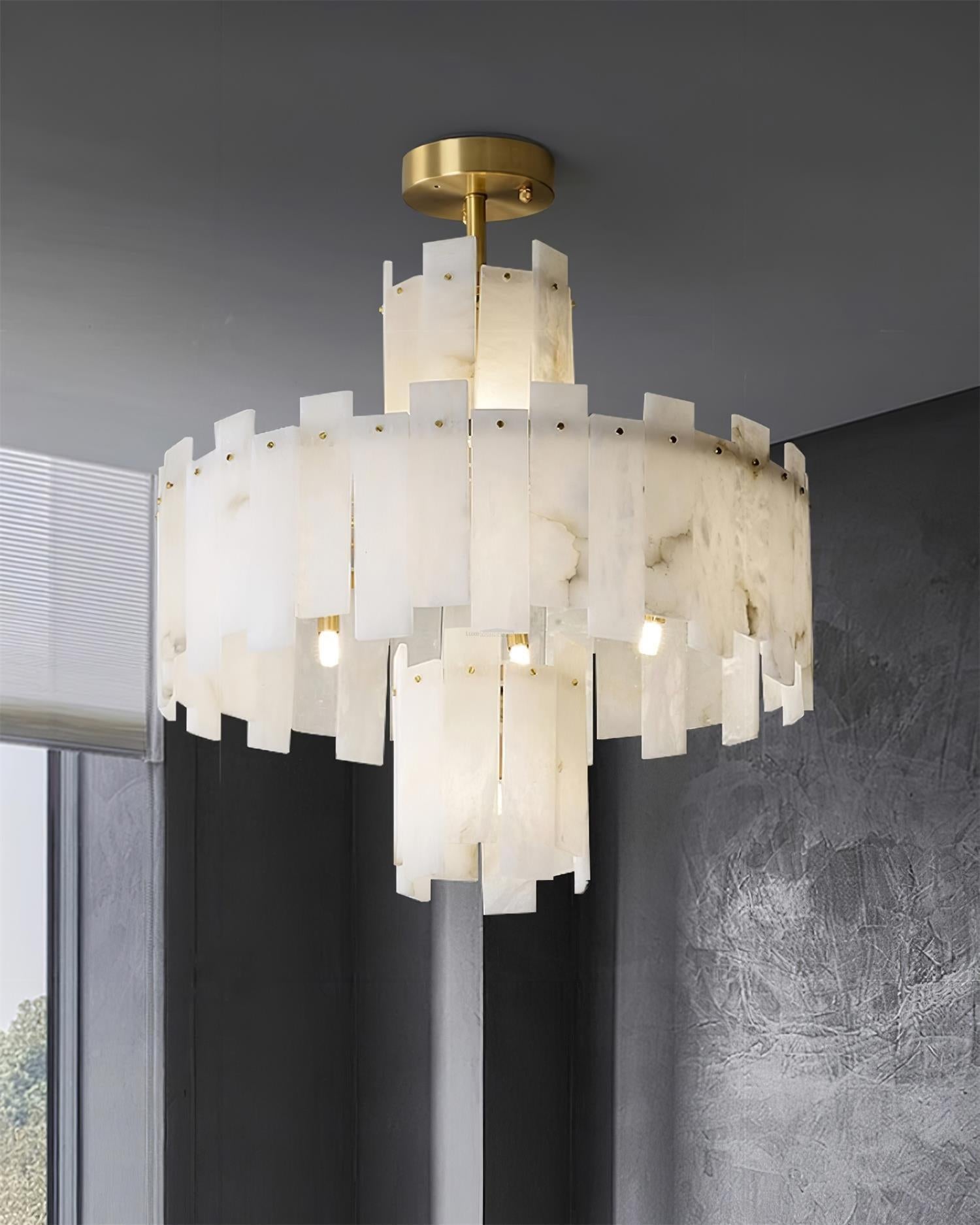 Regina Alabaster Round Chandelier - Alabaster, Alabaster Chandelier-1-Luxehomezone