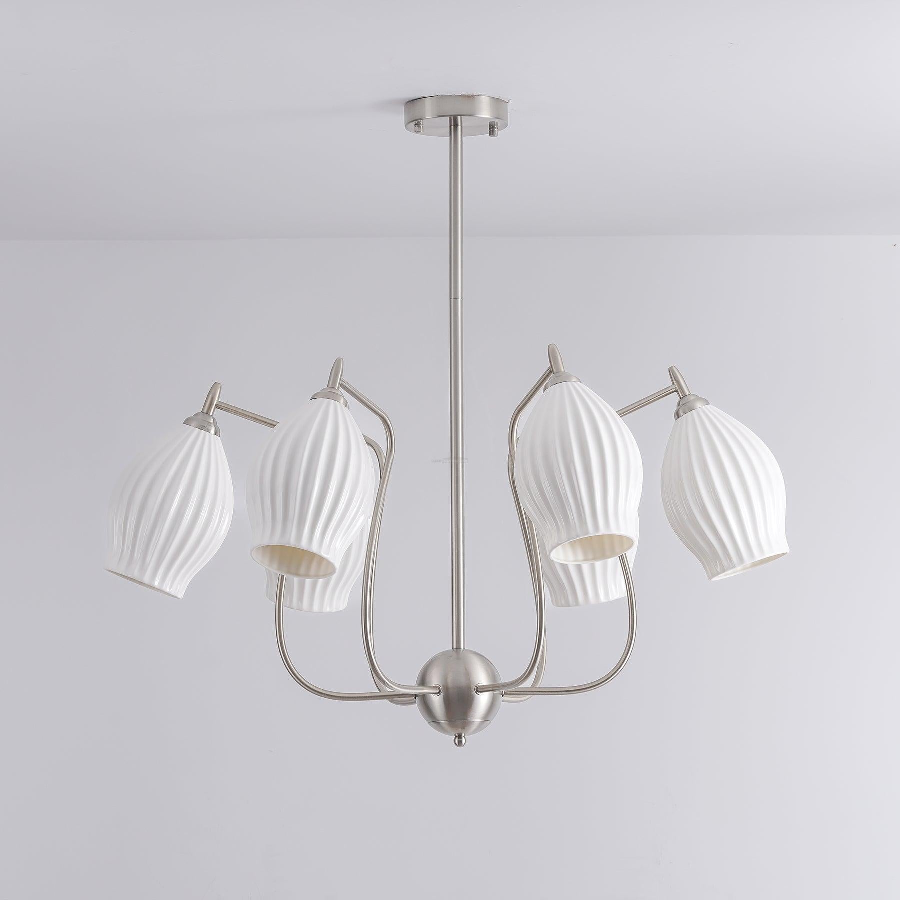 Ceramic Ribbed Chandelier with 4/6/8 heads - Flower Ceramic-1-Luxehomezone