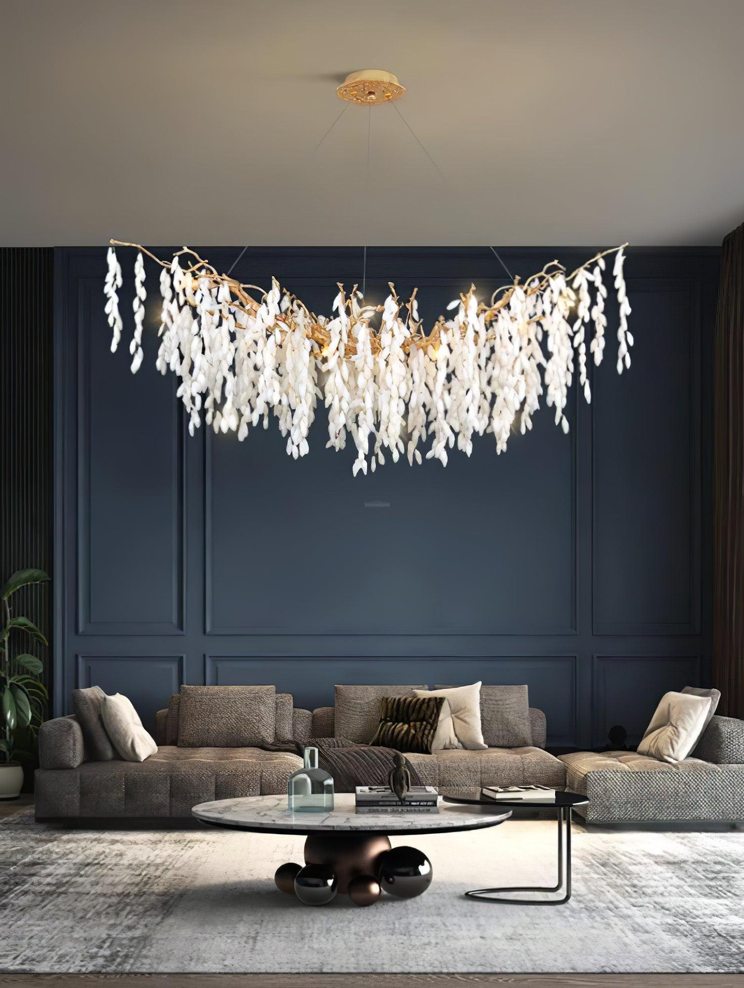 White Jade Branch Brass Round Chandelier - Branch-1-Luxehomezone