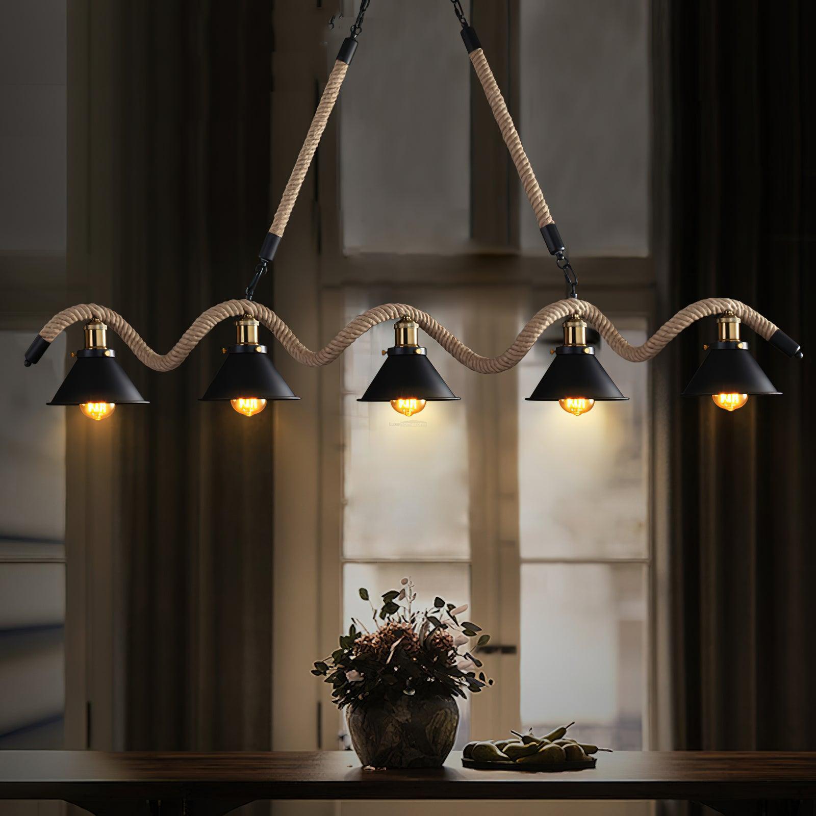 Hemp Rope Industrial Wave Chandelier with 3/5 heads - Luxehomezone