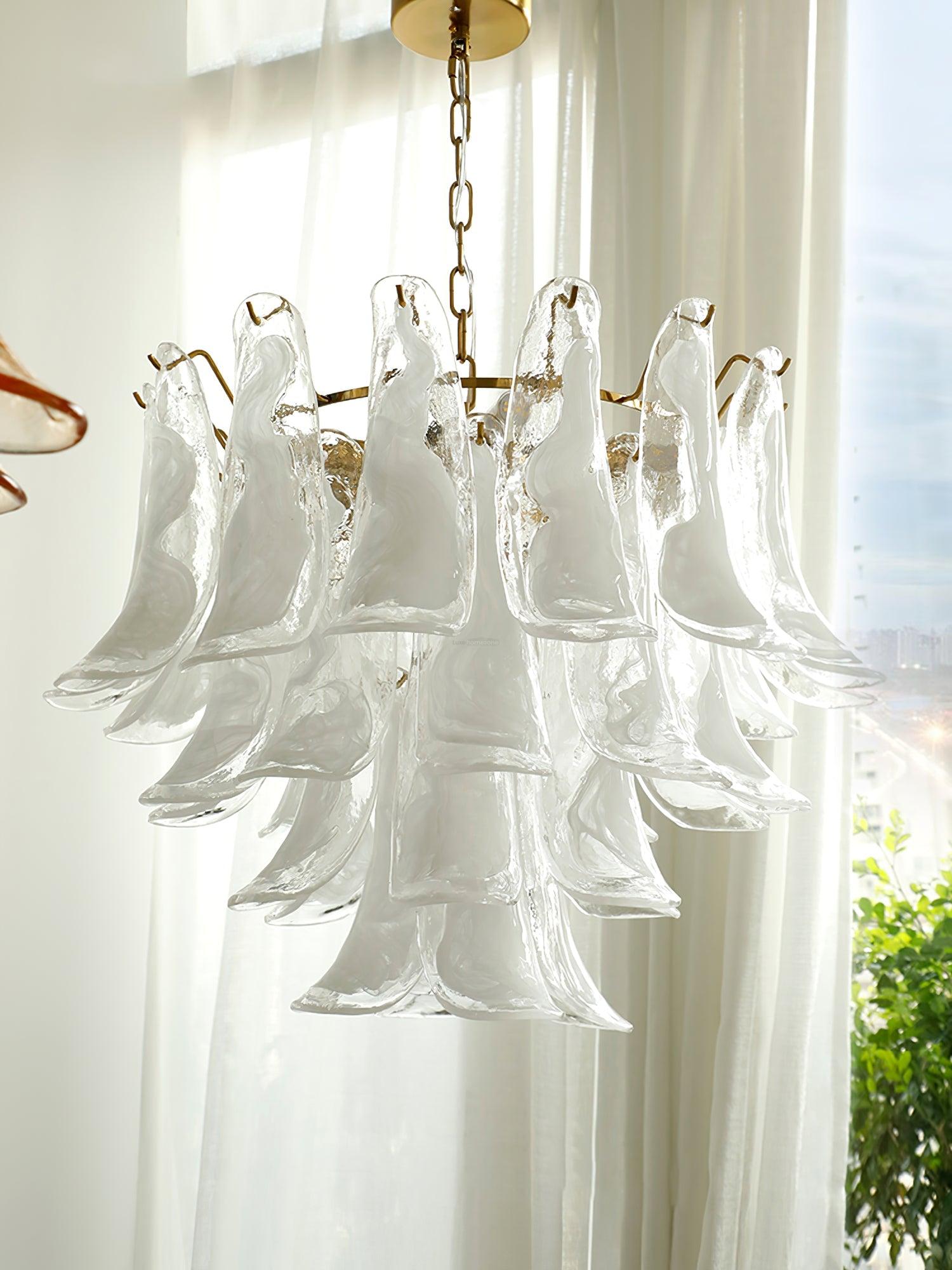 Glass Leaf Cascade Chandelier with 3/4 layer - Luxehomezone
